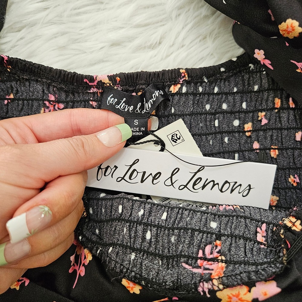For Love & Lemons Camellia Black Floral Polka Dot Belted Mini Dress Sz S - Picture 8 of 10